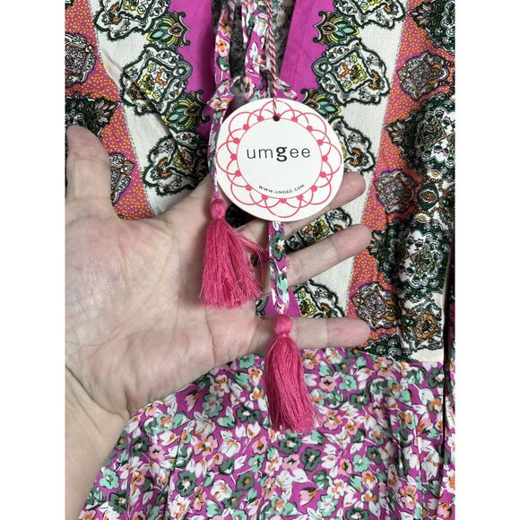 Umgee Boho Floral Mini Dress Pink Hippy Retro Stevie Nicks Vibes S M L - Picture 9 of 9